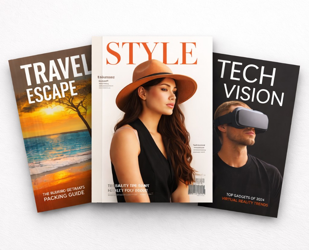 Digital magazine covers: travel, style, and technology editions
