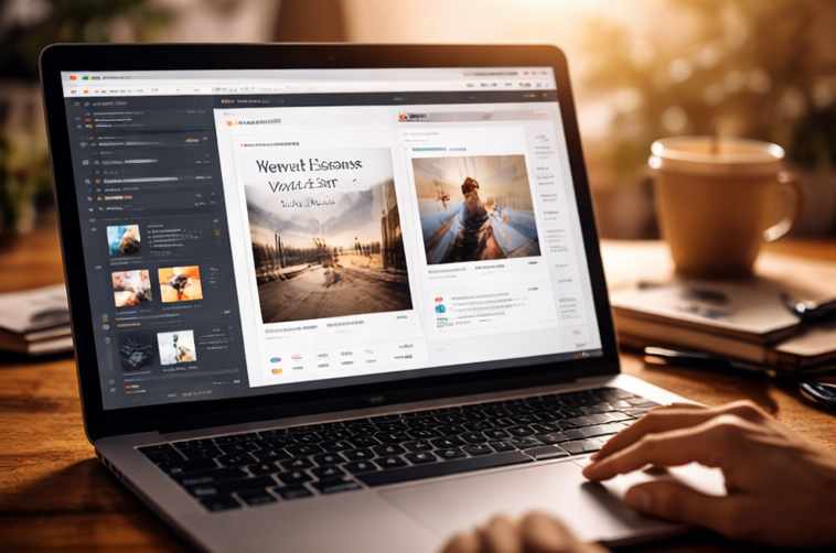 Creator working with Mag Pressa on a laptop in a sunlit workspace